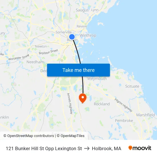 121 Bunker Hill St Opp Lexington St to Holbrook, MA map