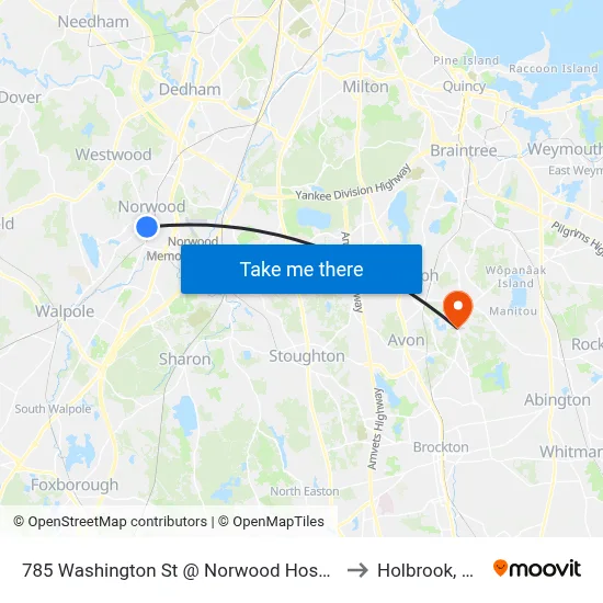785 Washington St @ Norwood Hospital to Holbrook, MA map
