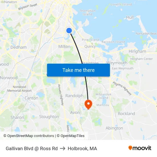 Gallivan Blvd @ Ross Rd to Holbrook, MA map