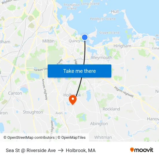 Sea St @ Riverside Ave to Holbrook, MA map