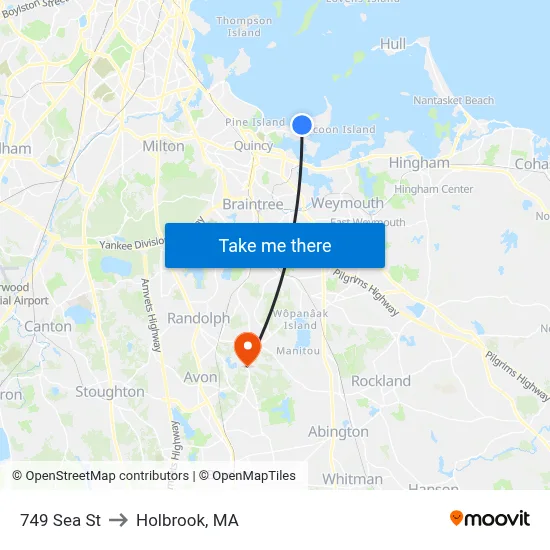 749 Sea St to Holbrook, MA map