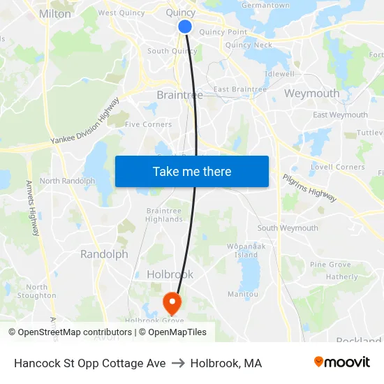 Hancock St Opp Cottage Ave to Holbrook, MA map