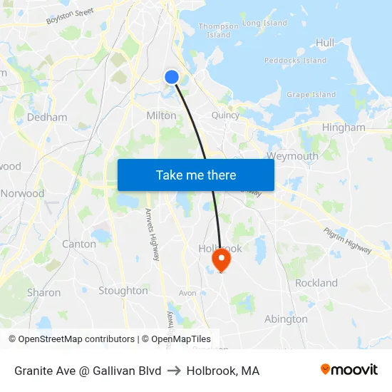 Granite Ave @ Gallivan Blvd to Holbrook, MA map