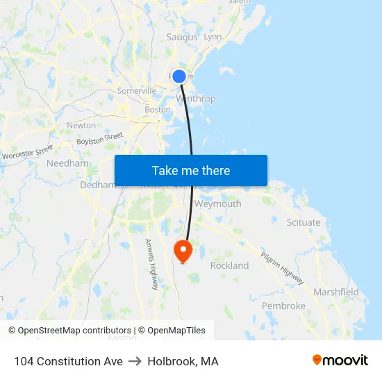 104 Constitution Ave to Holbrook, MA map
