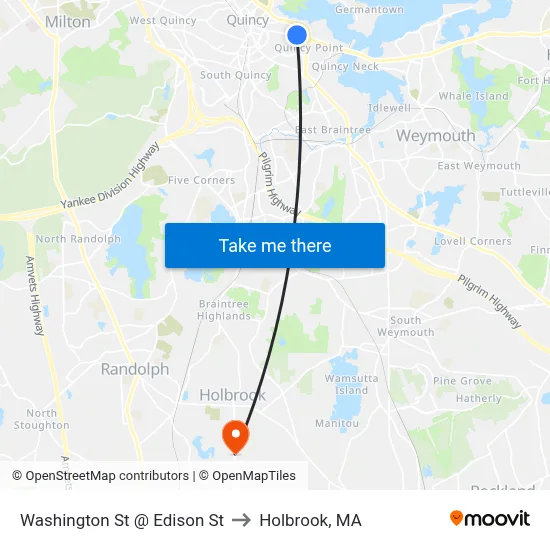 Washington St @ Edison St to Holbrook, MA map