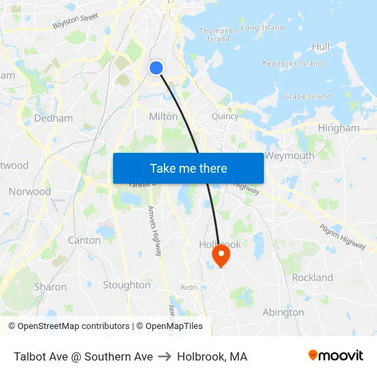 Talbot Ave @ Southern Ave to Holbrook, MA map
