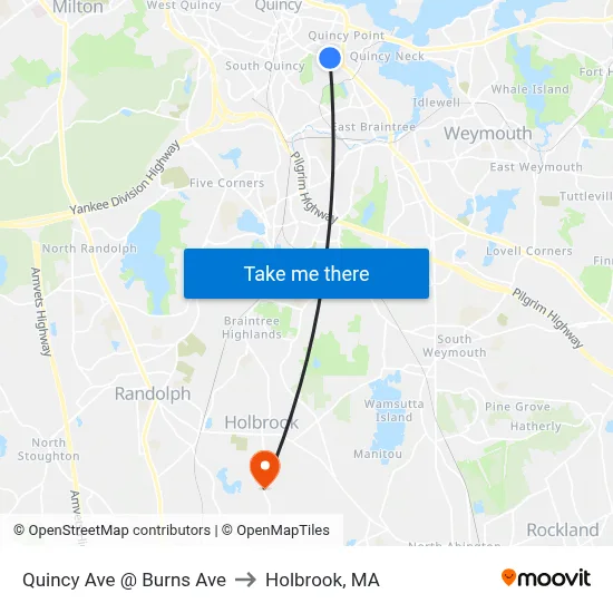 Quincy Ave @ Burns Ave to Holbrook, MA map