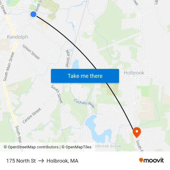 175 North St to Holbrook, MA map