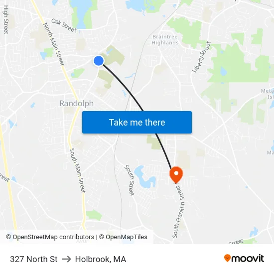 327 North St to Holbrook, MA map
