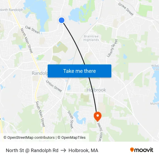 North St @ Randolph Rd to Holbrook, MA map