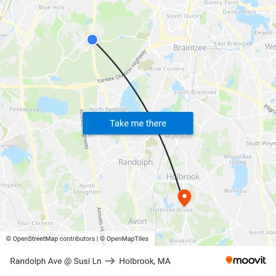 Randolph Ave @ Susi Ln to Holbrook, MA map