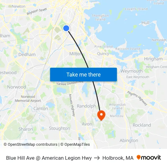 Blue Hill Ave @ American Legion Hwy to Holbrook, MA map