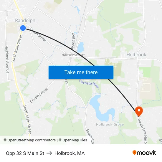 Opp 32 S Main St to Holbrook, MA map