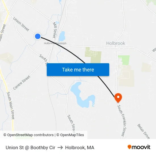 Union St @ Boothby Cir to Holbrook, MA map