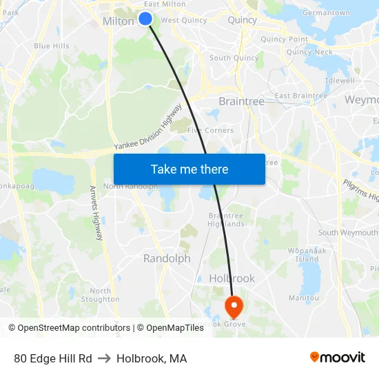 80 Edge Hill Rd to Holbrook, MA map