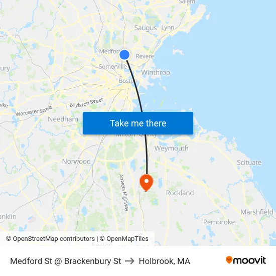 Medford St @ Brackenbury St to Holbrook, MA map