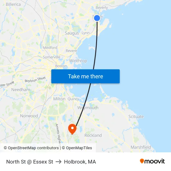 North St @ Essex St to Holbrook, MA map