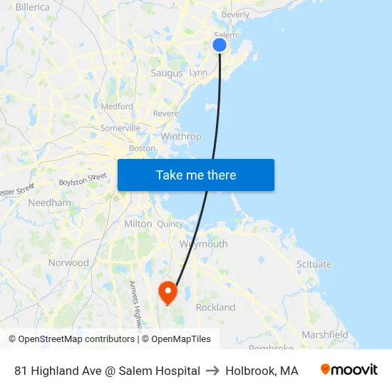 81 Highland Ave @ Salem Hospital to Holbrook, MA map