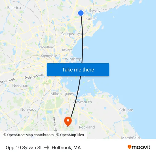 Opp 10 Sylvan St to Holbrook, MA map