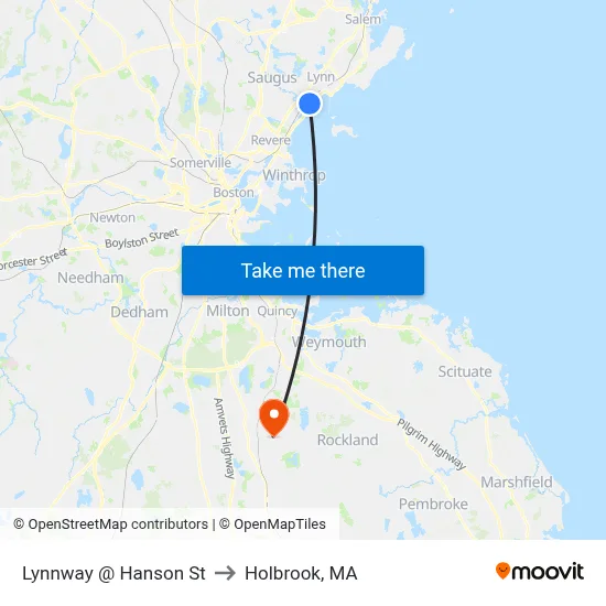 Lynnway @ Hanson St to Holbrook, MA map
