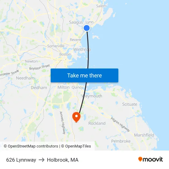 626 Lynnway to Holbrook, MA map