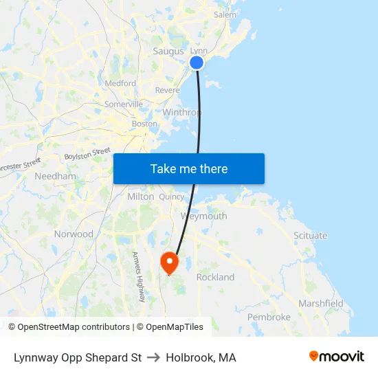 Lynnway Opp Shepard St to Holbrook, MA map