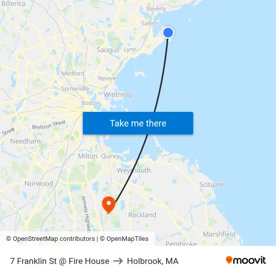 7 Franklin St @ Fire House to Holbrook, MA map