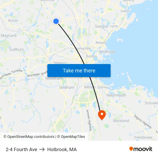 2-4 Fourth Ave to Holbrook, MA map