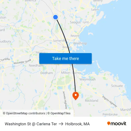 Washington St @ Carlena Ter to Holbrook, MA map