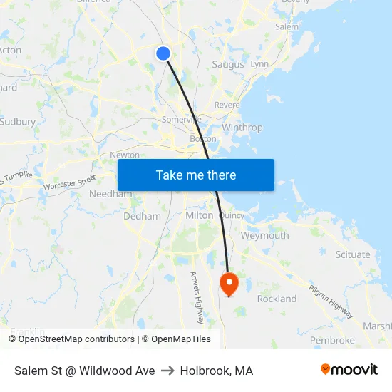 Salem St @ Wildwood Ave to Holbrook, MA map