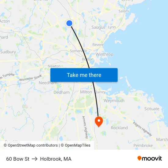 60 Bow St to Holbrook, MA map