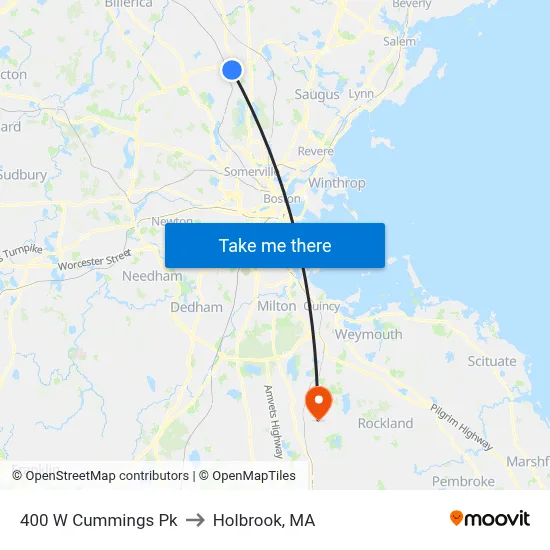 400 W Cummings Pk to Holbrook, MA map
