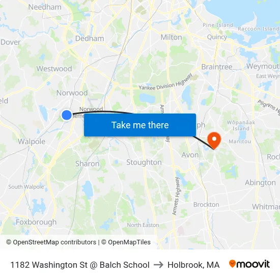 1182 Washington St @ Balch School to Holbrook, MA map