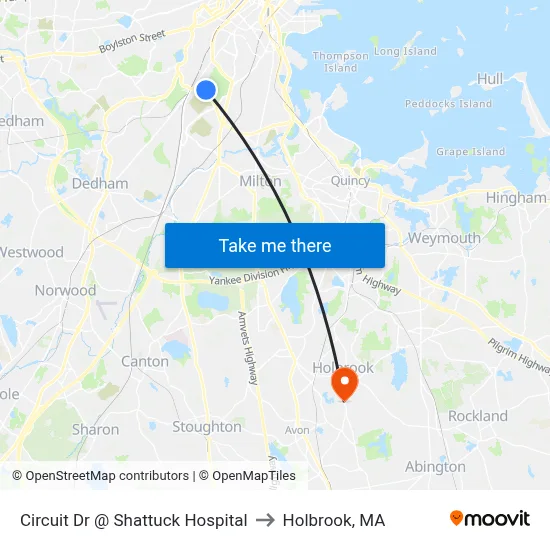 Circuit Dr @ Shattuck Hospital to Holbrook, MA map