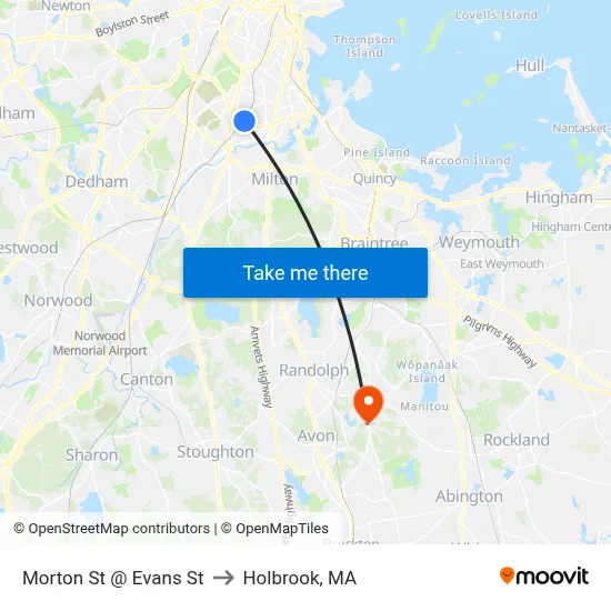 Morton St @ Evans St to Holbrook, MA map