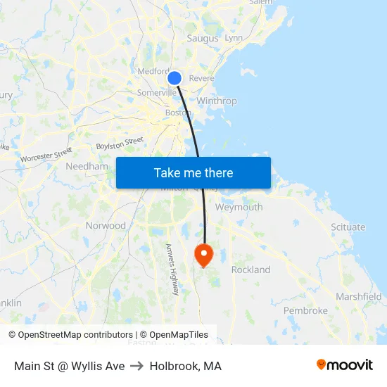 Main St @ Wyllis Ave to Holbrook, MA map