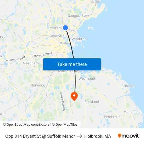 Opp 314 Bryant St @ Suffolk Manor to Holbrook, MA map