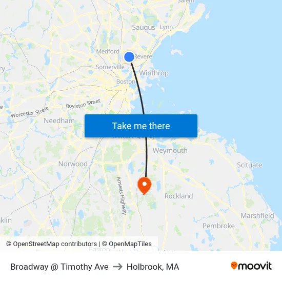 Broadway @ Timothy Ave to Holbrook, MA map