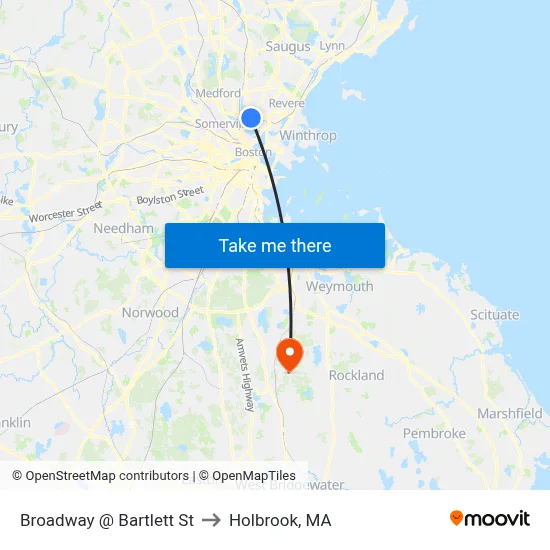 Broadway @ Bartlett St to Holbrook, MA map