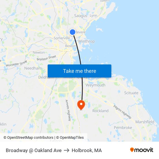 Broadway @ Oakland Ave to Holbrook, MA map