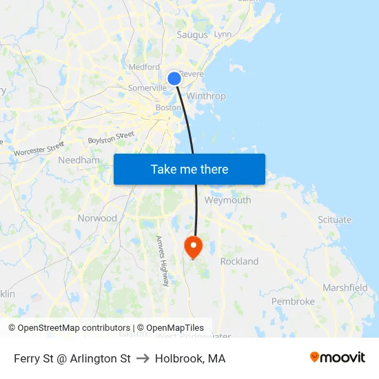 Ferry St @ Arlington St to Holbrook, MA map