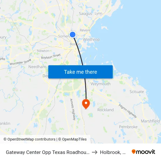 Gateway Center Opp Texas Roadhouse to Holbrook, MA map