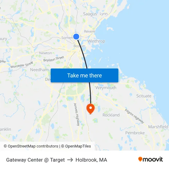 Gateway Center @ Target to Holbrook, MA map