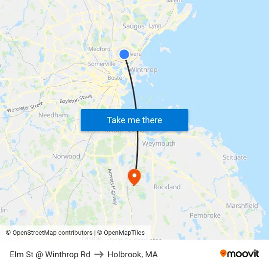 Elm St @ Winthrop Rd to Holbrook, MA map
