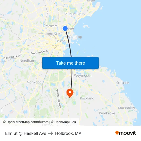 Elm St @ Haskell Ave to Holbrook, MA map