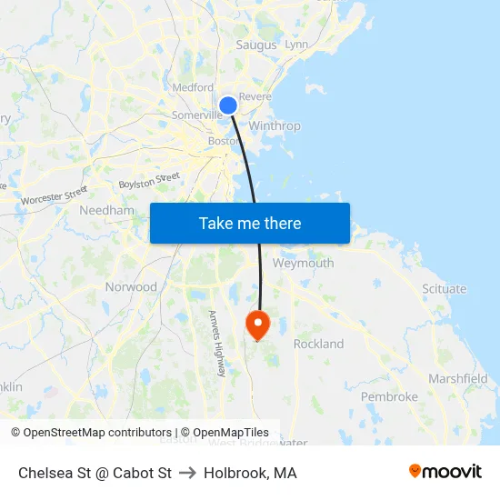 Chelsea St @ Cabot St to Holbrook, MA map