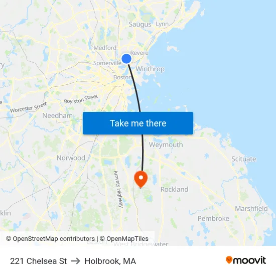 221 Chelsea St to Holbrook, MA map