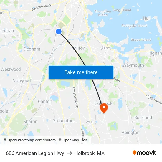 686 American Legion Hwy to Holbrook, MA map