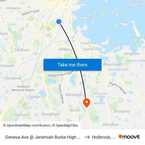 Geneva Ave @ Jeremiah Burke High School to Holbrook, MA map