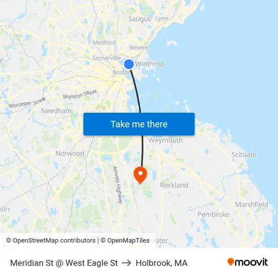 Meridian St @ West Eagle St to Holbrook, MA map